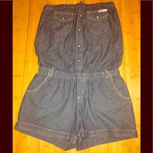 ROXY Denim Shorts Romper w/ Straps